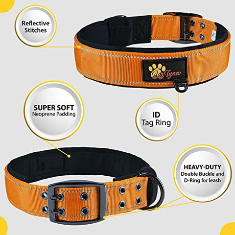 Adityna - Dog Collar for Extra Large Dogs - Heavy Duty Orange Dog Collar for Big Breeds - (Extra-Large, Orange)
