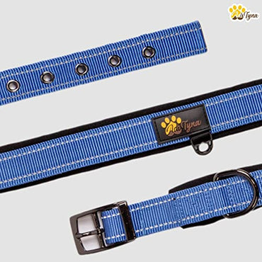 Adityna - Dog Collar for Large Male Dogs - Heavy Duty Blue Dog Collars for Boys - Reflective Threads and Soft Padding