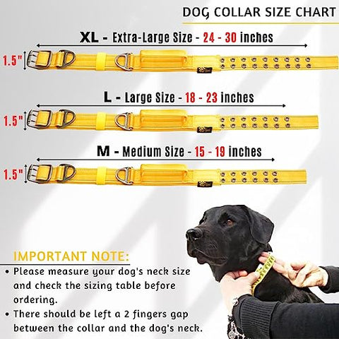 ADITYNA - Heavy-Duty Dog Collar with Handle - Reflective Yellow Dog Collar for Large Dogs - Wide, Thick, Tactical, Soft Padded