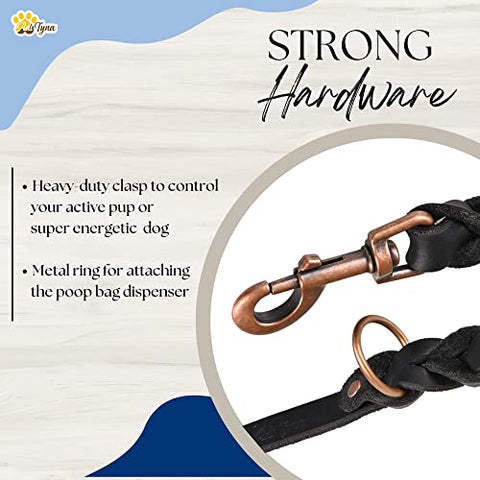 Heavy Duty Training Leather Dog Leash for Large and Extra-Large Dogs - Soft & Strong Black Dog Leash (Black, 5.6 ft x 1")
