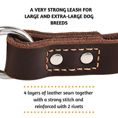 ADITYNA Short Dog Leash 15" Length x 1" Wide - Traffic Leather Dog Leash for Large and Extra-Large Dogs