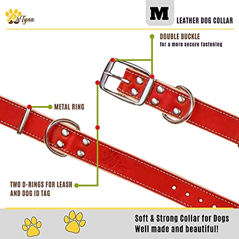 ADITYNA Padded Leather Dog Collar – Soft and Strong Red Dog Collars – Heavy Duty Dog Collars for Medium Dogs
