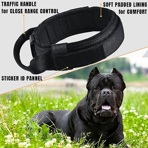ADITYNA - Tactical XXL Dog Collar for Extra-Large Dogs - Soft Padded, Heavy Duty, Adjustable Big Dog Collar with Handle for Training and Walking (XXL: Fit 25-32" Neck, Black)