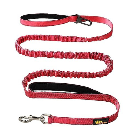 Heavy Duty Bungee Dog Leash 6 ft - 7.5 ft for Large and Medium Dogs | No Pull, Reflective, Tactical Dog Leash | Soft Neoprene Padded Double Handle (Red)