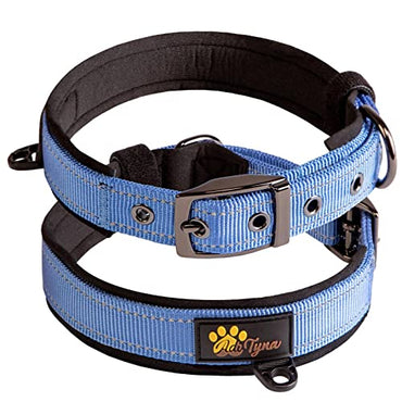 Adityna - Dog Collars for Medium Male Dogs - Heavy Duty Blue Dog Collars for Boys - Reflective Threads and Soft Padding