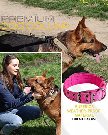 Big Pink Dog Collar for Extra Large Girl Dogs - Tactical Dog Collar with Handle - Heavy-Duty, Reflective, Soft Padded Training Dog Collar