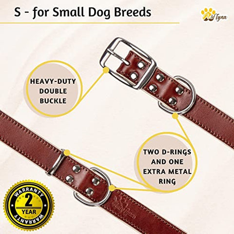 ADITYNA Premium Leather Dog Collar for Small Dogs - Padded with 100% Genuine Leather - Soft and Strong Dog Collars