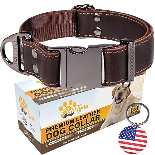 ADITYNA - Leather Dog Collar with Metal Buckle for Large and Extra-Large Dogs - Heavy-Duty, Adjustable, and Tactical Dog Collar