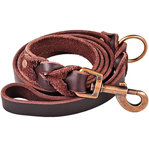 Heavy-Duty Leather Dog Leash 5.6 ft - Soft & Strong Training Dog Leashes for Small, and Medium (Brown, 5.6 ft x 5/8")