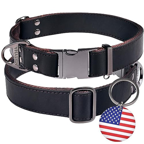 ADITYNA - Leather Dog Collar with Metal Buckle for Medium and Large Dogs - Heavy-Duty, Adjustable, and Tactical Dog Collar