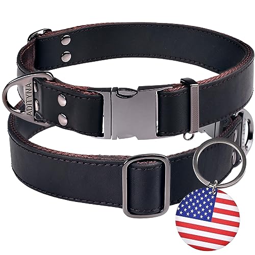 ADITYNA - Leather Dog Collar with Metal Buckle for Large and Extra-Large Dogs - Heavy-Duty, Adjustable, and Tactical Dog Collar
