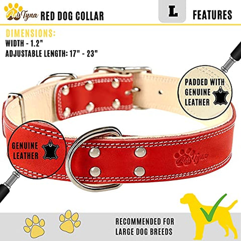 ADITYNA Padded Leather Dog Collar – Heavy Duty Red Dog Collars – Soft and Strong Dog Collars for Large Dogs