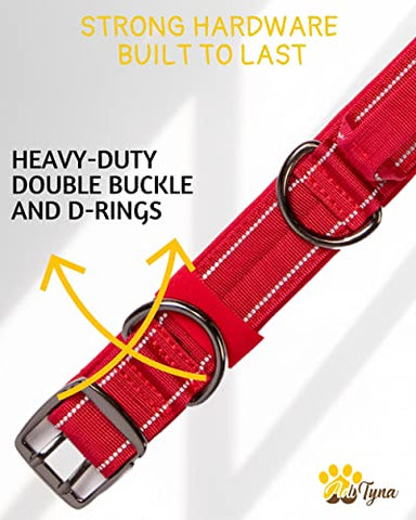 Red Dog Collars for Medium Dogs - Tactical Dog Collar with Handle - Reflective, Heavy-Duty, Soft Padded Training Dog Collar