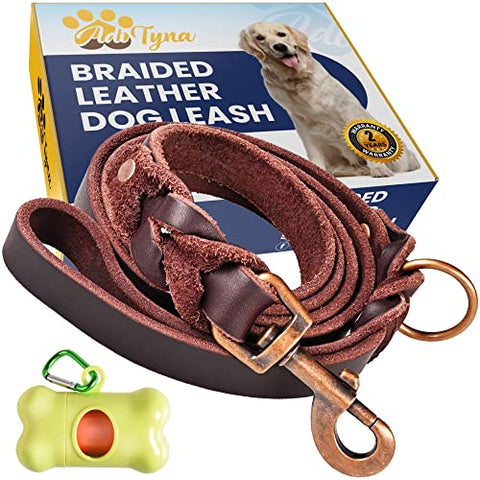 Heavy Duty Training Leather Dog Leash for Large and Extra-Large Dogs - Soft & Strong Brown Dog Leash (Brown, 5.6 ft x 1")