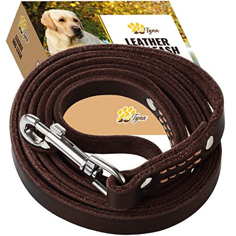 ADITYNA Leather Dog Leash 6 Foot - Soft and Strong Leather Leash for Small and Medium Dog (6 ft x 5/8", Brown)