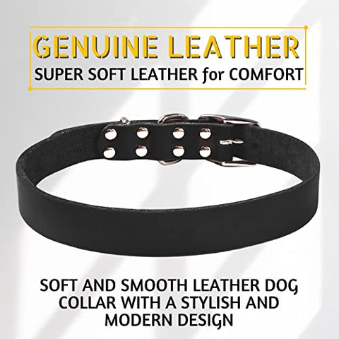 ADITYNA Premium Leather Dog Collar for Large Dogs - Classic Style, Soft and Strong, 100% Genuine Leather, (Large, Black)