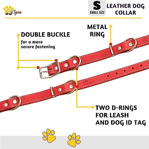 Heavy Duty Red Leather Dog Collar for Small Dogs- Soft and Strong Dog Collar for Puppy or Small Dogs (Small: Fit 10" - 14.5" Neck, Red)