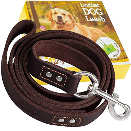 ADITYNA Leather Dog Leash 6 Foot x 3/4 inch - Soft and Strong Leather Leash for Large and Medium Dogs - Dog Training Leash (Brown)