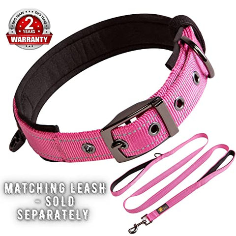 Adityna - Dog Collar for Large Female Dogs - Heavy Duty Pink Dog Collars for Girls - Reflective Threads and Soft Padding