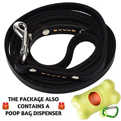 ADITYNA Leather Dog Leash 6 Foot - Soft and Strong Leather Leash for Small and Medium Dog (6 ft x 1/2", Black)