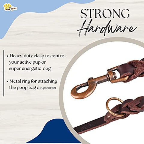 Heavy Duty Training Leather Dog Leash for Large and Extra-Large Dogs - Soft & Strong Brown Dog Leash (Brown, 5.6 ft x 1")