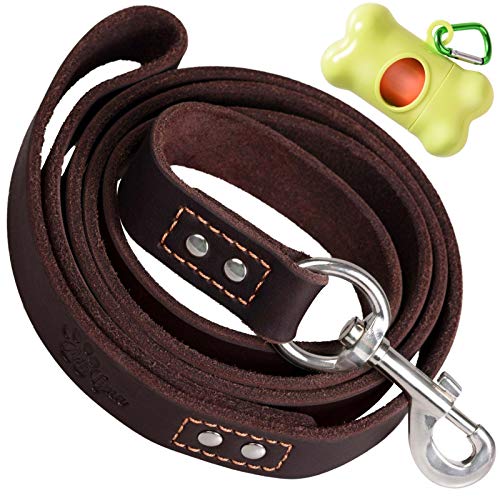 Heavy Duty Leather Dog Leash 6 Foot x 1" - Soft and Strong Dog Leash for Large Dogs and Extra Large Dogs (XL - 6 ft x 1 inch, Brown)