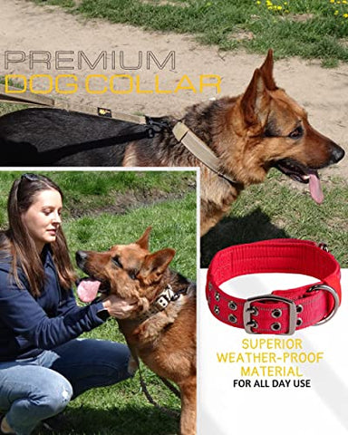 Red Dog Collar for Large Dogs - Tactical Dog Collar with Handle - Heavy-Duty, Reflective, Soft Padded Training Dog Collar