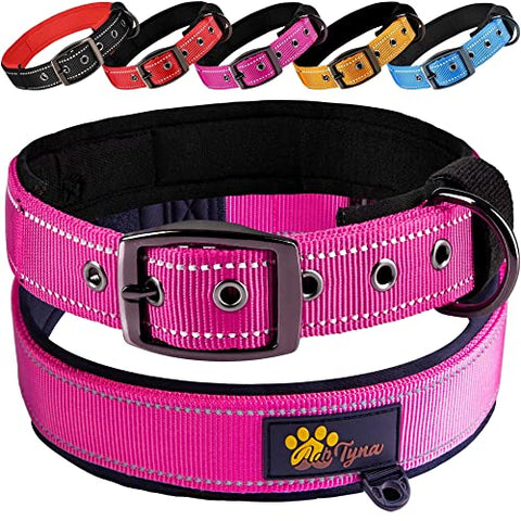 Adityna - Dog Collars for Medium Female Dogs - Heavy Duty Pink Dog Collars for Girl Dogs - Reflective Threads and Soft Padding