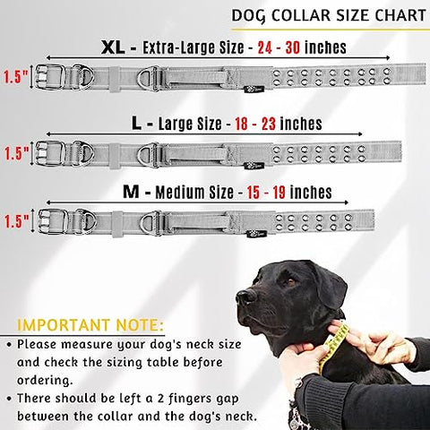 ADITYNA - Heavy-Duty Dog Collar with Handle - Reflective Gray Dog Collar for Large Dogs - Wide, Thick, Tactical, Soft Padded