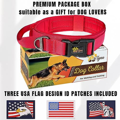 ADITYNA - Tactical XXL Dog Collar for Extra-Large Dogs - Soft Padded, Heavy Duty, Adjustable Big Dog Collar with Handle for Training and Walking (XXL: Fit 25-32" Neck, Red)