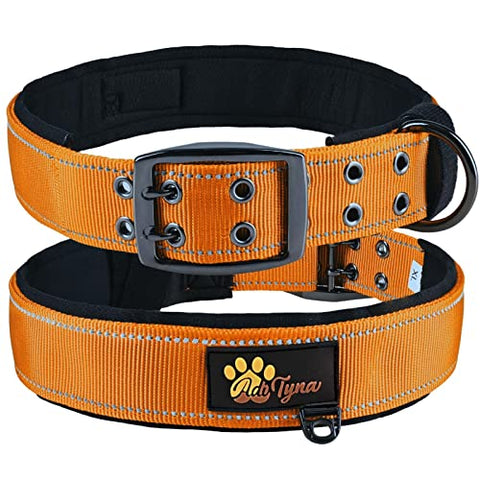Adityna - Dog Collar for Extra Large Dogs - Heavy Duty Orange Dog Collar for Big Breeds - (Extra-Large, Orange)