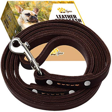 ADITYNA Leather Dog Leash 6 Foot - Soft and Strong Leather Leash for Small and Medium Dog (6 ft x 1/2", Brown)