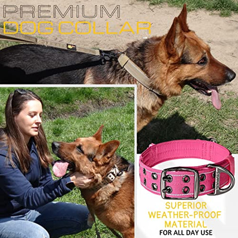 ADITYNA Heavy Duty Dog Collar with Handle - Reflective Pink Dog Collar for Large Girl Dogs - Wide, Thick, Tactical, Soft Padded - Perfect Dog Collar for Training, Walking, or Hunting