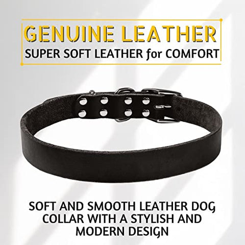 Premium Leather Dog Collar for Medium Dogs - Classic Style, Soft and Strong, Heavy Duty, 100% Genuine Leather, Handmade (Medium, Black)