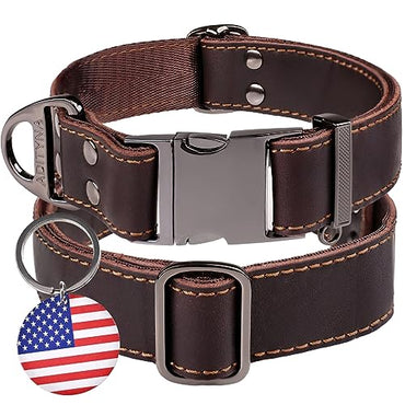 ADITYNA - Leather Dog Collar with Metal Buckle for Medium and Large Dogs - Heavy-Duty, Adjustable, and Tactical Dog Collar