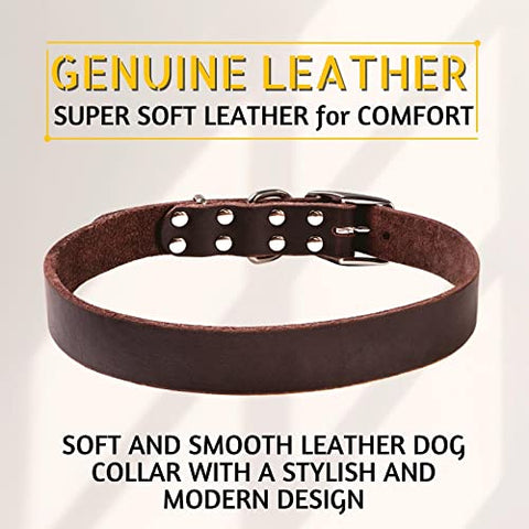 Premium Leather Dog Collar for Medium Dogs - Classic Style, Soft and Strong, Heavy Duty, 100% Genuine Leather, Handmade (Medium, Brown)