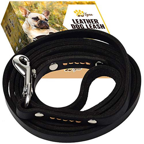 ADITYNA Leather Dog Leash 6 Foot - Soft and Strong Leather Leash for Small and Medium Dog (6 ft x 1/2", Black)