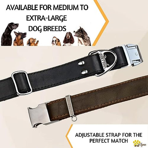 ADITYNA - Leather Dog Collar with Metal Buckle for Large and Extra-Large Dogs - Heavy-Duty, Adjustable, and Tactical Dog Collar
