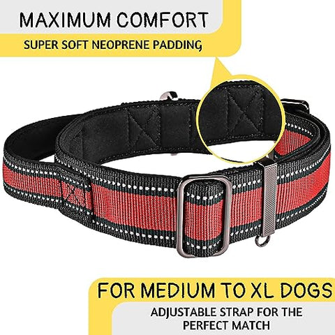 ADITYNA - Heavy-Duty Dog Collar for Large Dogs - Red Dog Collar with Handle - Ultra Comfortable Soft Neoprene Padded