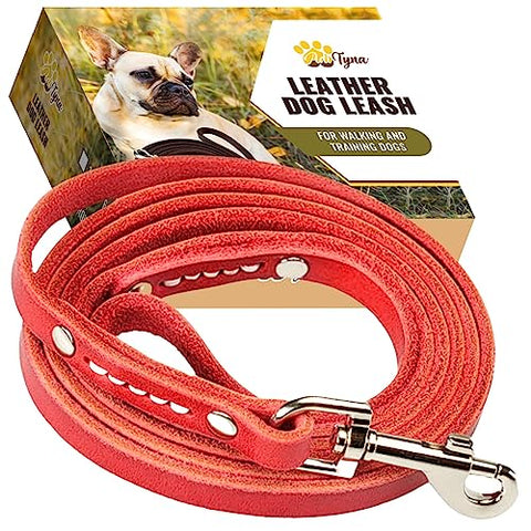 ADITYNA - Premium Leather Dog Leash - 6 ft, Heavy-Duty, Soft & Strong for Small/Medium Dogs (Small: 6 ft x 1/2", Red)