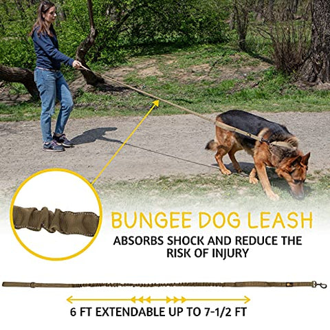 Heavy Duty Dog Leash for Large Dogs - Bungee Dog Leash 6 Foot Extendable up to 7-½ ft - Tactical Dog Leash with Traffic Handle