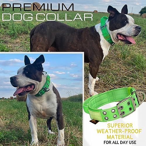 ADITYNA - Heavy-Duty Dog Collar with Handle - Reflective Green Dog Collar for Large Dogs - Wide, Thick, Tactical, Soft Padded