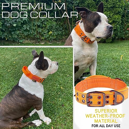 ADITYNA - Heavy-Duty Dog Collar with Handle - Reflective Gray Dog Collar for Large Dogs - Wide, Thick, Tactical, Soft Padded (Large: Fit 18-23" Neck, Orange)