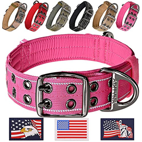 ADITYNA Heavy Duty Dog Collar with Handle - Reflective Pink Dog Collar for Large Girl Dogs - Wide, Thick, Tactical, Soft Padded - Perfect Dog Collar for Training, Walking, or Hunting