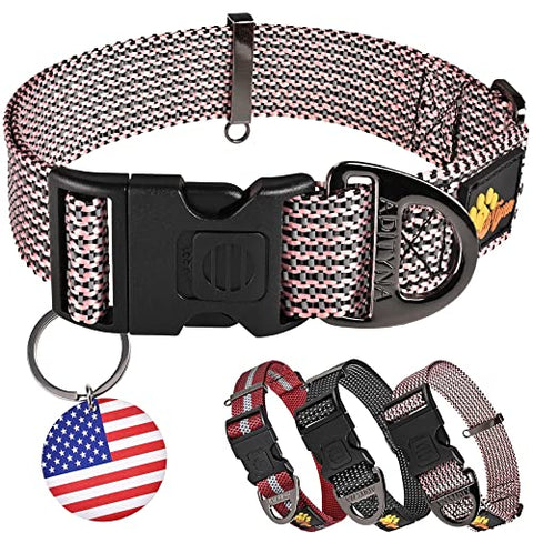 ADITYNA Reflective Dog Collar with Safety Lock Buckle - Dog Tag Engraved with USA Flag