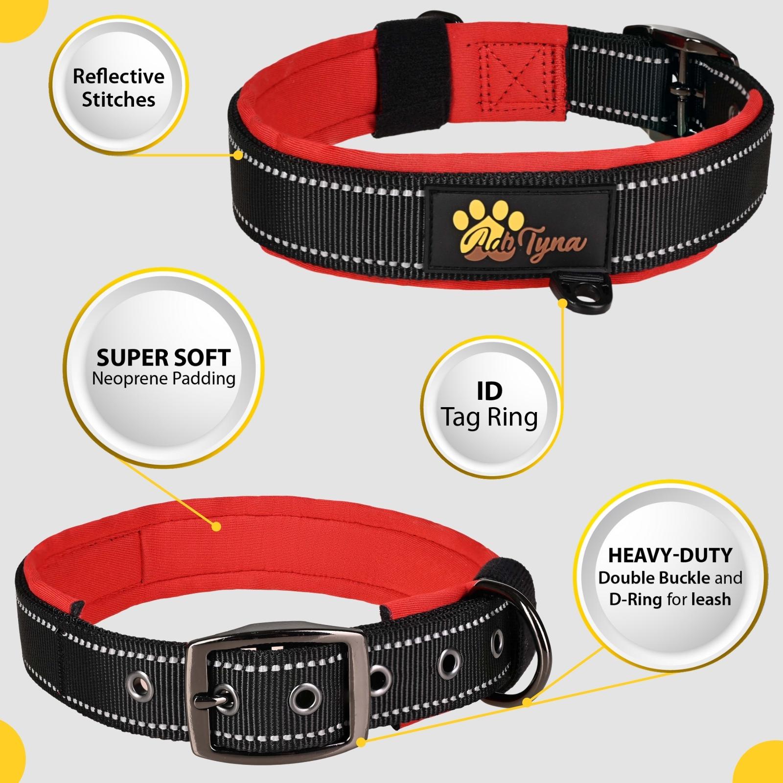 Dog Collars for Medium Dogs - Heavy Duty Black Dog Collar for Girls and Boys - Reflective Threads and Soft Padding