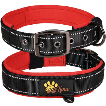 Dog Collars for Medium Dogs - Heavy Duty Black Dog Collar for Girls and Boys - Reflective Threads and Soft Padding