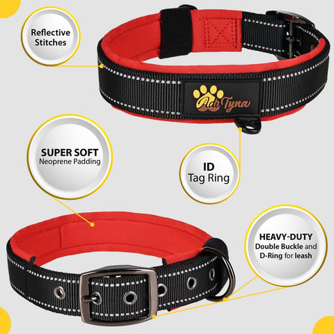 Dog Collar for Large Dogs - Heavy Duty Black Dog Collar for Girls and Boys - Reflective Threads and Soft Padding