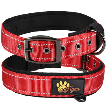 Dog Collar for Large Dogs - Heavy Duty Red Dog Collar for Girls and Boys - Reflective Threads and Soft Padding