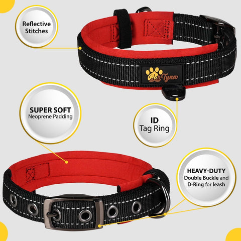 Dog Collar for Extra-Small Dogs - Black Dog Collar for Puppy Girls and Boys - Reflective Threads and Soft Padding
